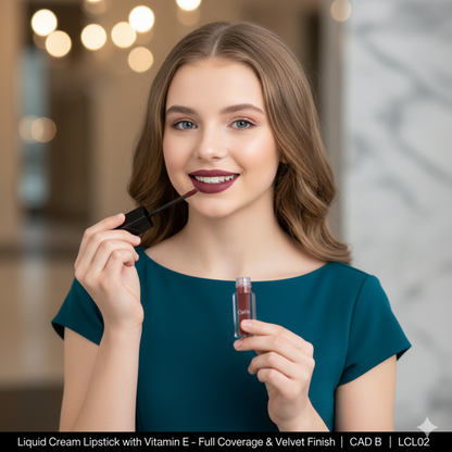 Liquid Cream Lipstick with Vitamin E – Full Coverage & Velvet Finish | CAD B | LCL02
